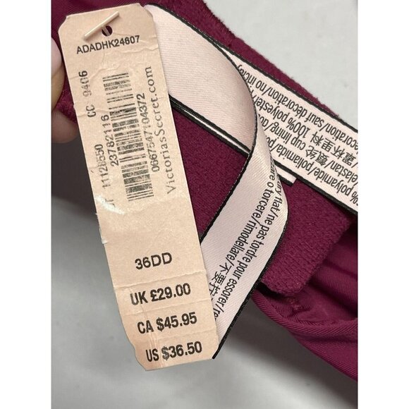 NWT Victoria Secret T Shirt Lightly Lined Wireless Bra Maroon Red Size 36DD - Picture 4 of 8